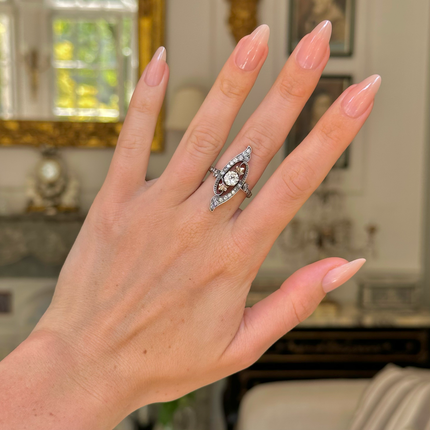 Art Nouveau, Diamond Ring, 18ct Yellow Gold and Silver