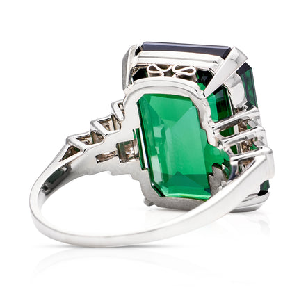 Art Deco Green Chrome Tourmaline and Diamond Ring, Platinum
