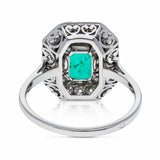 Art Deco, 1920s, Emerald and Diamond Cluster Engagement Ring, Platinum