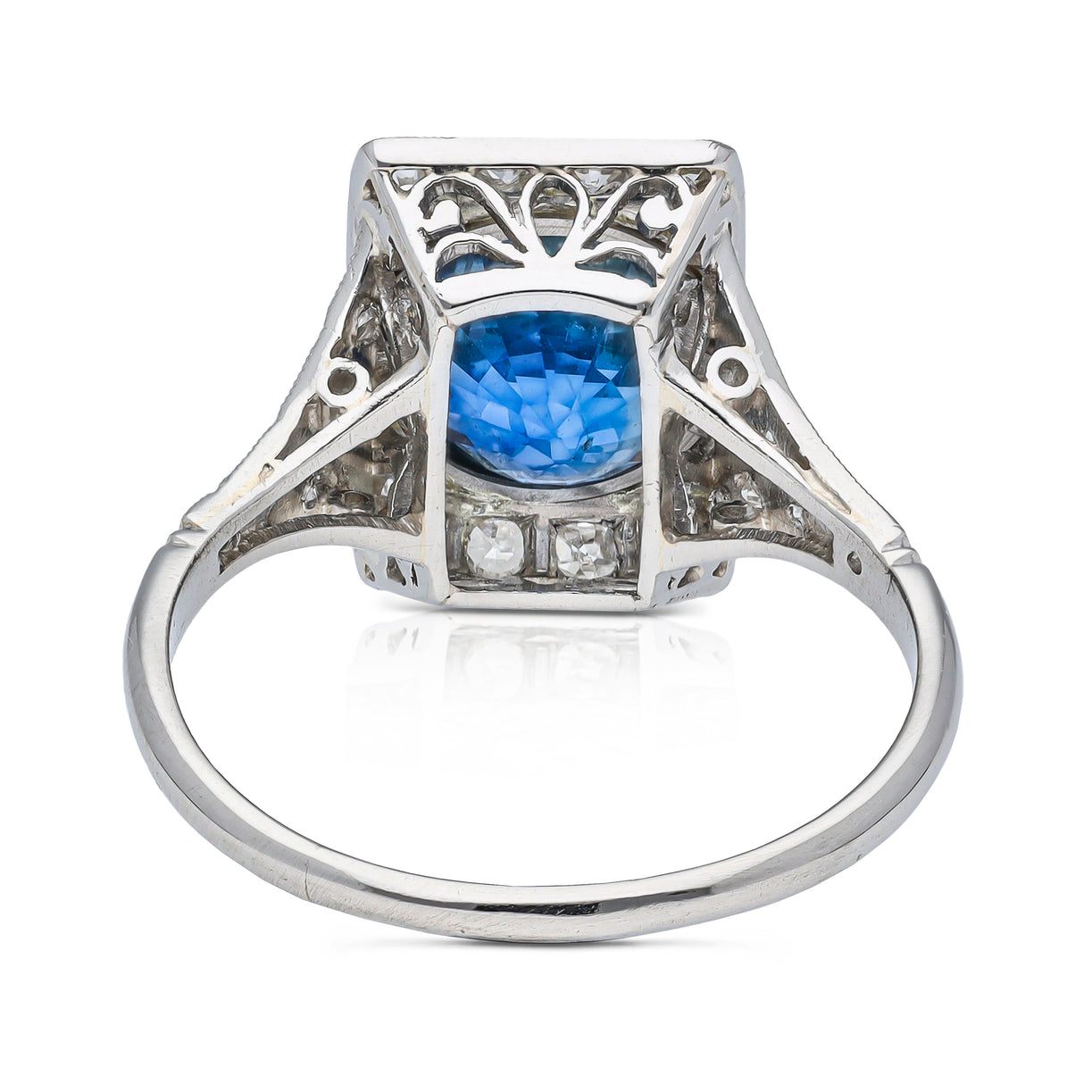 sapphire and diamond panel ring, rear view.