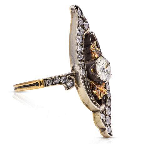 Art nouveau, diamond ring, 18ct yellow gold & silver
