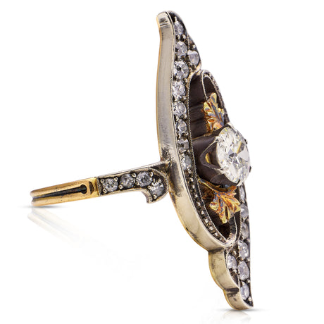 Art Nouveau, diamond ring, 18ct yellow gold & silver