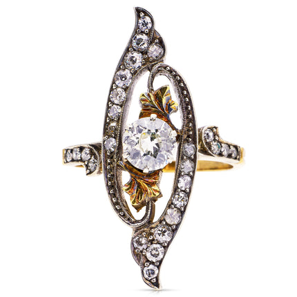 Art Nouveau, Diamond Ring, 18ct Yellow Gold and Silver