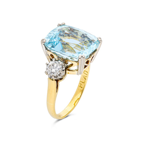 Reserved! Art Deco, Aquamarine and Diamond Ring, 18ct Yellow Gold and Palladium