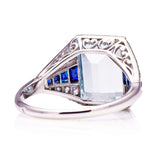 Art Deco aquamarine, sapphire and diamond ring, rear view..