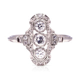 Vintage, Art Deco three-stone diamond panel ring, 18ct white gold