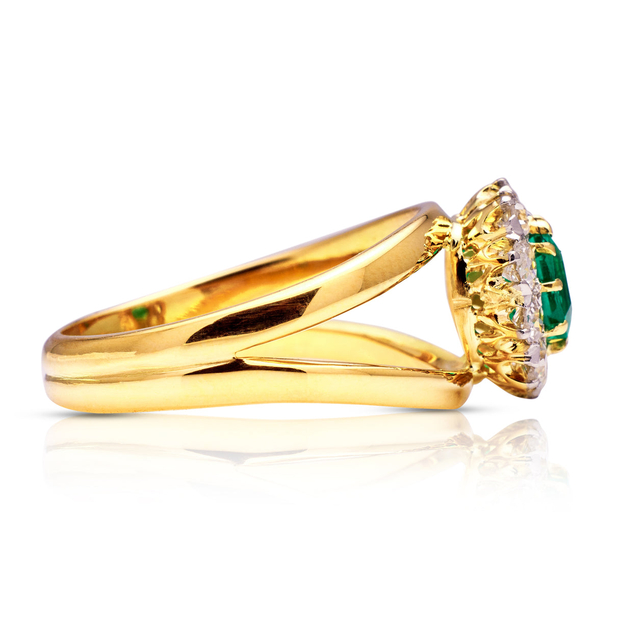 Vintage, Emerald and Diamond Cluster Ring, 18ct Yellow Gold