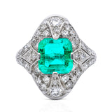 Art Deco emerald and diamond ring, front view. 