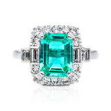 Art Deco, Emerald and Diamond Cluster Engagement Ring, 18ct White Gold and Platinum