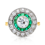 Art Deco emerald & diamond target cluster ring, circa 1920s