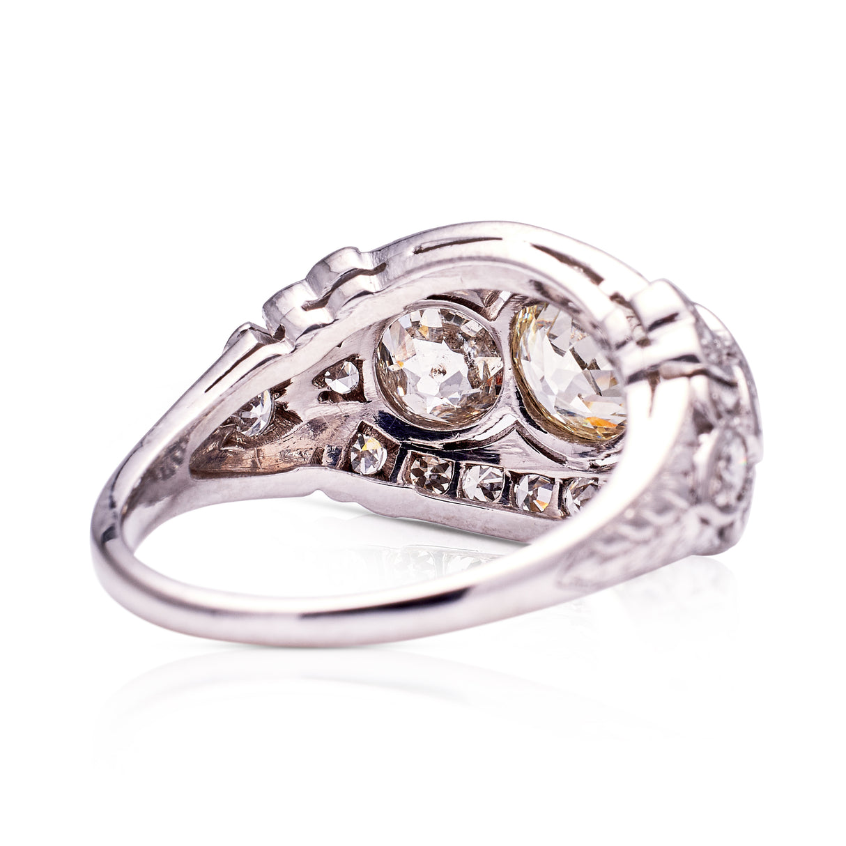 Vintage, Art Deco Diamond Three-Stone Engagement Ring, Platinum rear view