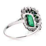 Antique, Rare Green Paste and Diamond Cluster Ring, Platinum rear view