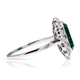 Antique, Rare Green Paste and Diamond Cluster Ring, Platinum side view