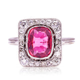 Art Deco ruby cluster ring, front view.