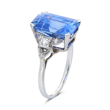 Vintage, Art Deco 8ct sri lankan sapphire & diamond ring, platinum