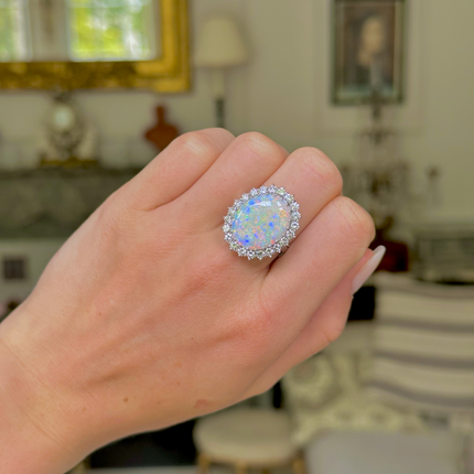 Australian Opal and Diamond Cluster Ring, 18ct White Gold