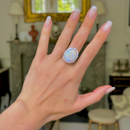 Australian Opal and Diamond Cluster Ring, 18ct White Gold