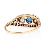 Antique, Belle Époque Sapphire and Diamond Three Stone Ring, 18ct Yellow Gold and Platinum rear view