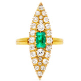 Belle Époque, French, Emerald and Diamond Marquise Cluster Ring, Original Box