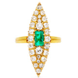 Belle Époque, French, emerald & diamond marquise cluster ring, original box