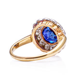 belle epoque sapphire and diamond cluster ring, rear view.
