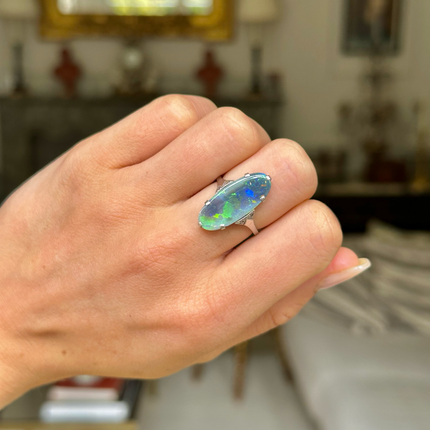 Antique, Edwardian, Opal Cocktail Ring, 18ct White Gold