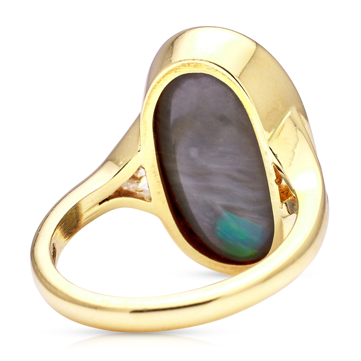 Vintage, Black Opal and Diamond Cocktail Ring, 18ct Yellow Gold rear view