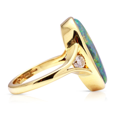 Vintage, Black Opal and Diamond Cocktail Ring, 18ct Yellow Gold side view