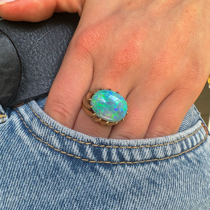 Vintage 1970's Cabochon Australian Opal Ring, 18ct Yellow Gold