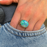 Vintage 1970's cabochon Australian opal ring, 18ct yellow gold