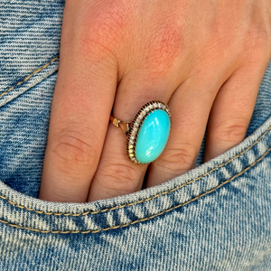 Antique, Edwardian large turquoise & old-cut diamond ring
