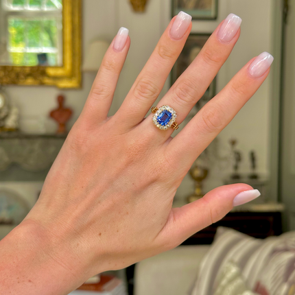 RESERVED | Ceylon Sapphire and Diamond Cluster Ring, 18ct Yellow Gold