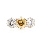 1960s three-stone natural cinnamon brown & white diamond engagement ring