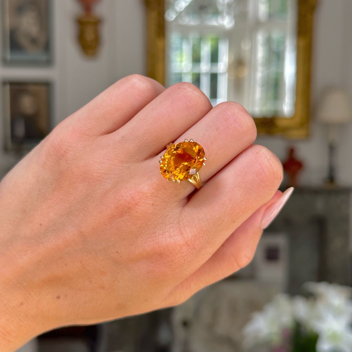 Vintage citrine cocktail ring, 18ct yellow gold