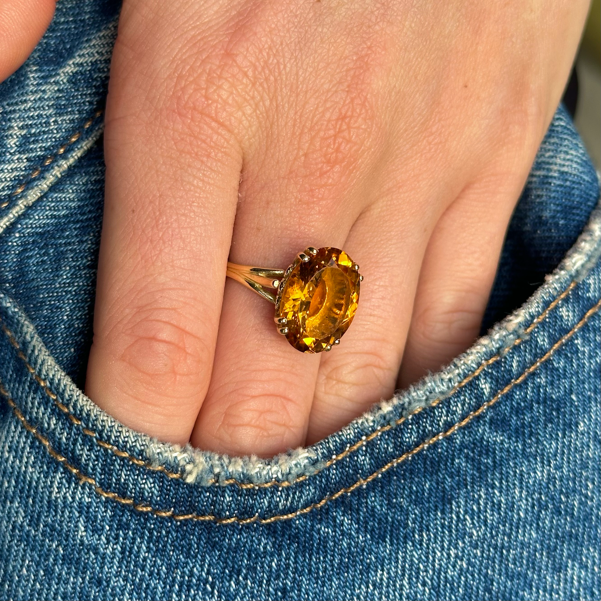 Vintage citrine cocktail ring, 18ct yellow gold