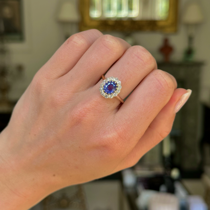 Antique, Colour Change Oval Sapphire and Diamond Cluster Engagement Ring