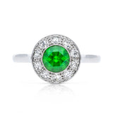 Vintage, 1.20ct demantoid green garnet & diamond cluster ring, 18ct white gold