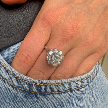 Engagement | Diamond Cluster Ring, 18ct White Gold, Antique
