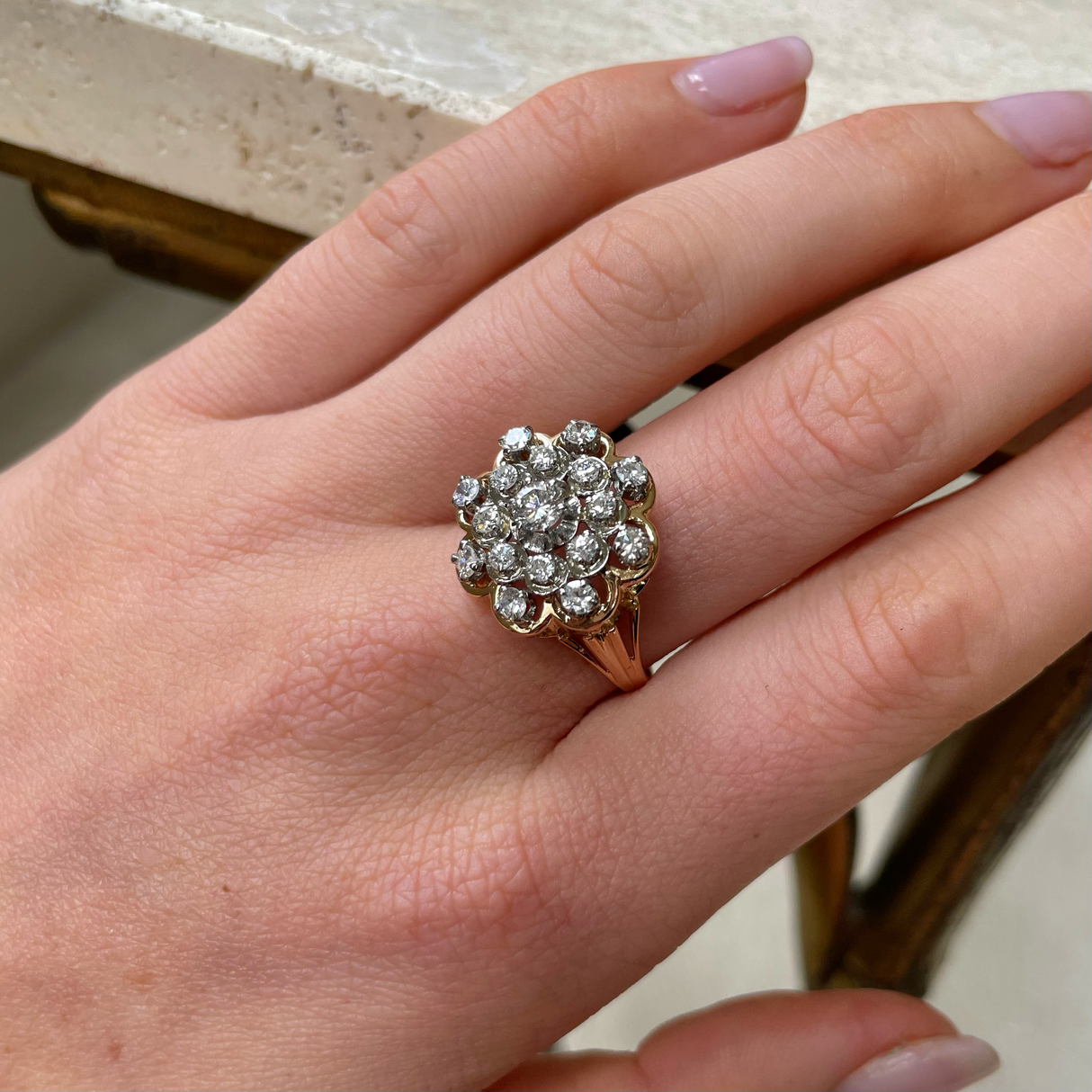 Vintage diamond cluster ring, 18ct rose gold