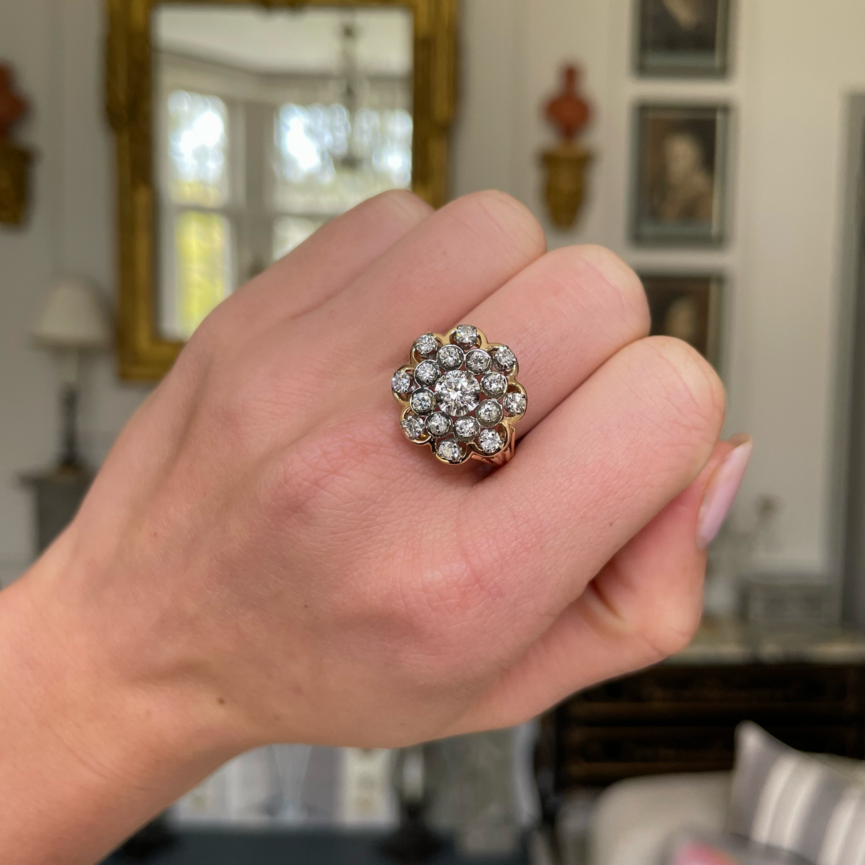 Vintage diamond cluster ring, 18ct rose gold