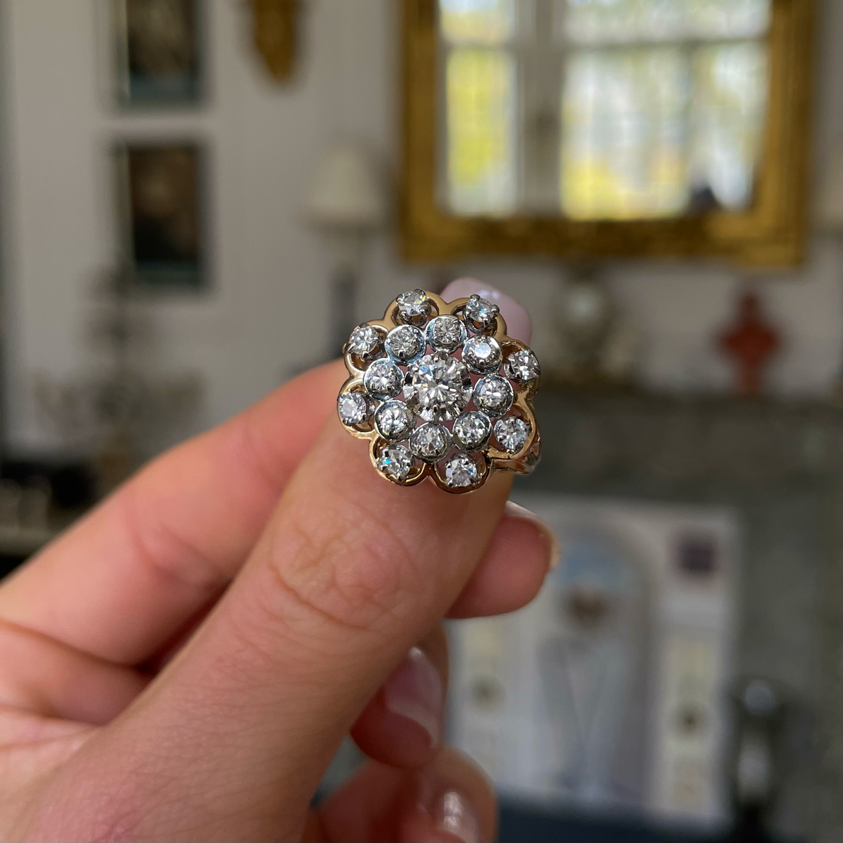 Vintage diamond cluster ring, 18ct rose gold