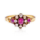 Antique, early Victorian ruby & diamond cluster ring, 18ct yellow gold