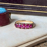 Edwardian ruby five stone ring, front view.