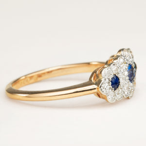 Antique, Edwardian sapphire and diamond triple cluster ring