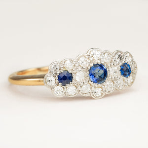 Antique, Edwardian sapphire and diamond triple cluster ring