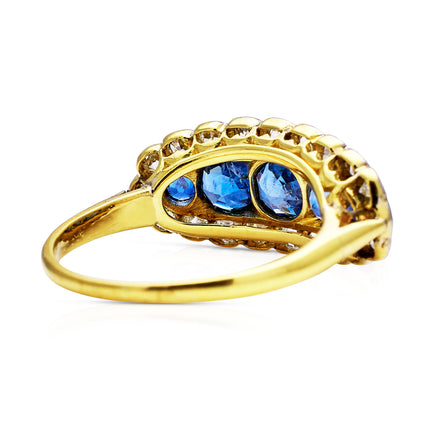 Edwardian Blue Sapphire and Diamond Five Stone Ring, 18ct Yellow Gold