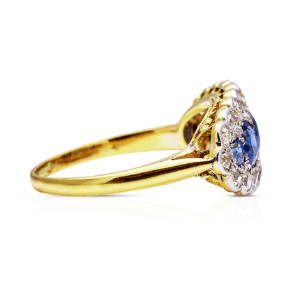 Edwardian Blue Sapphire and Diamond Five Stone Ring, 18ct Yellow Gold