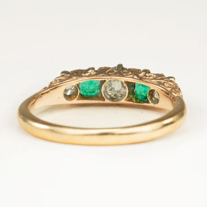 Antique, Edwardian diamond and emerald five-stone ring