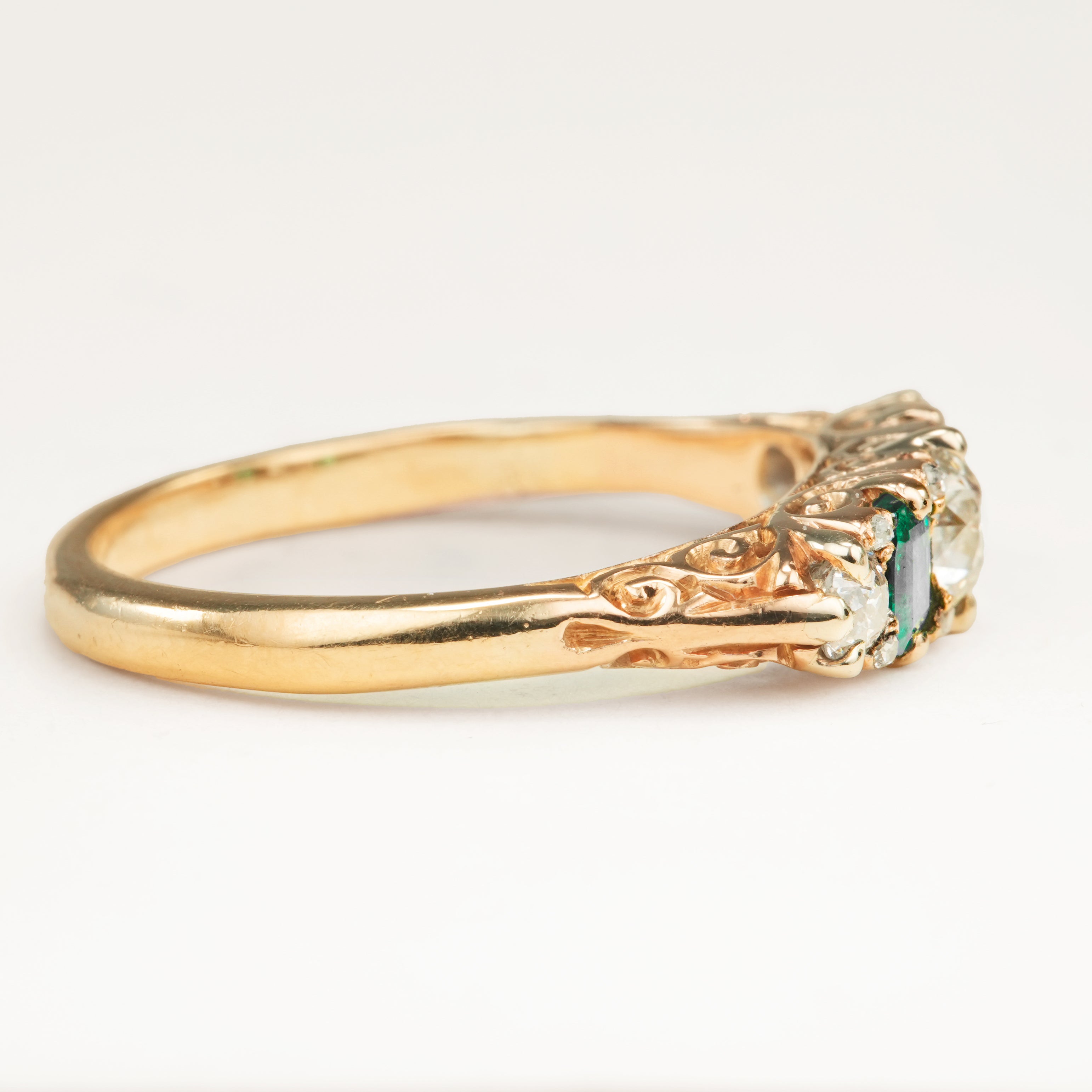Antique, Edwardian diamond and emerald five-stone ring