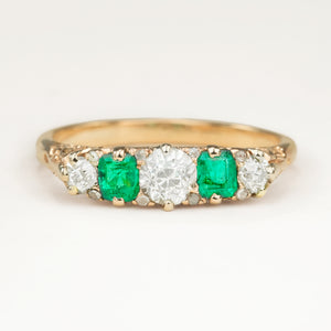 Antique, Edwardian diamond and emerald five-stone ring